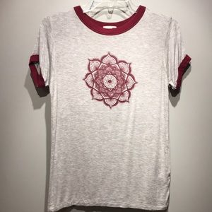 short sleeve red and grey shirt